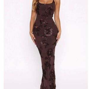 White Fox Brown Floral Maxi Dress XS